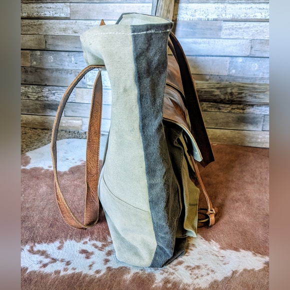 Mona B Upcycled Canvas/Leather Large Handbag - Picture 5 of 16